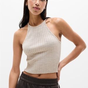 Athleta eternal seamless crop tank Ribbed Halter - color mushroom heather